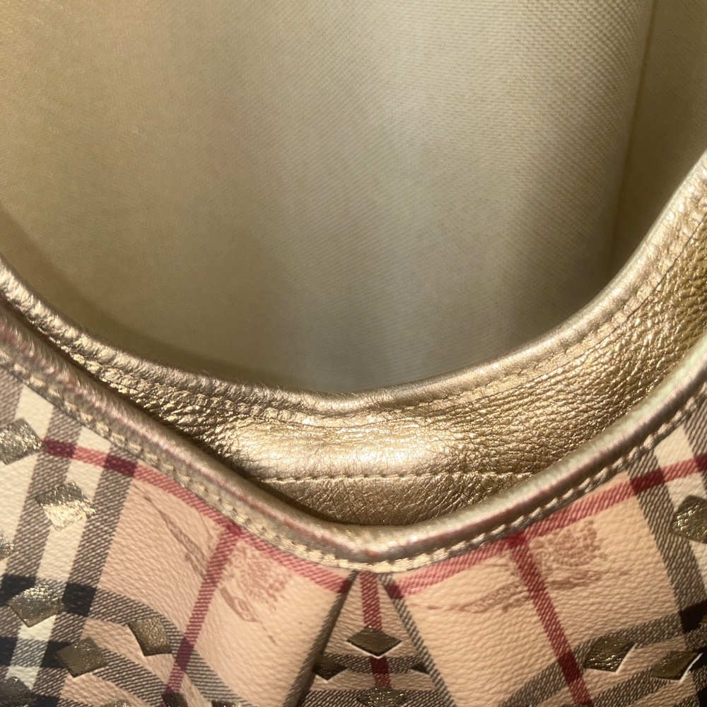 Burberry Bicolor Haymarket Check Cutout Drawstring Hobo Bag - Picture 6 of 16